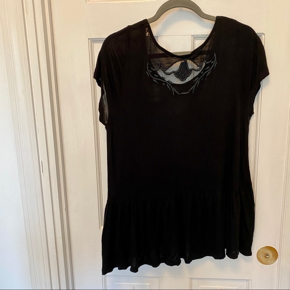 Free People Black Short Sleeve Top with Lace Inserts M - Picture 2 of 8